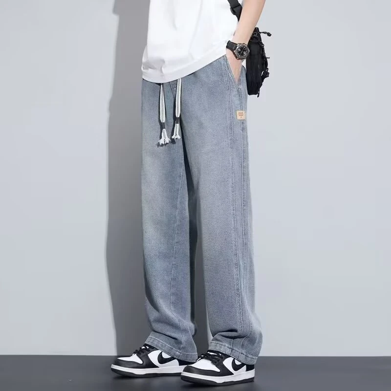 夏季牛仔裤男士新款潮牌美式高街休闲宽松百搭潮流直筒长裤子男
