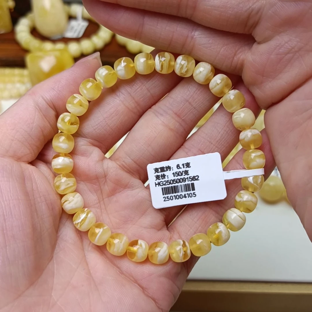 未镶嵌蜜蜡手串7+金瓷白  17手围