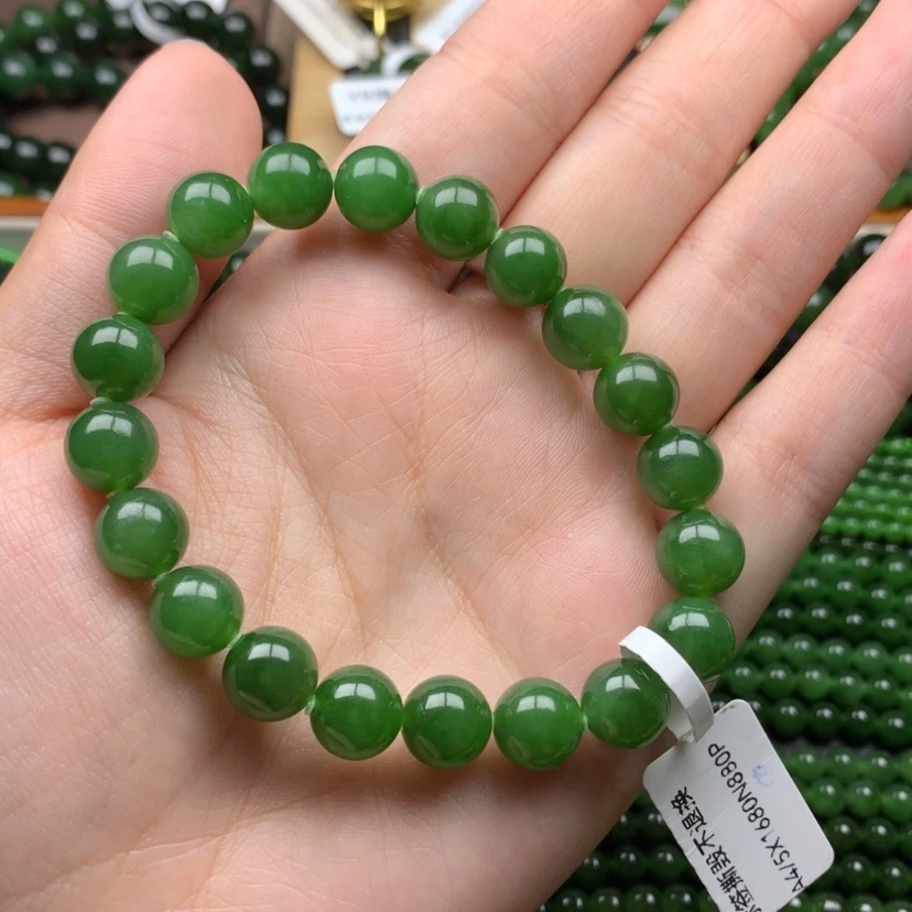 【闪购商品】未镶嵌手串和田玉（碧玉）10m辣绿无黑