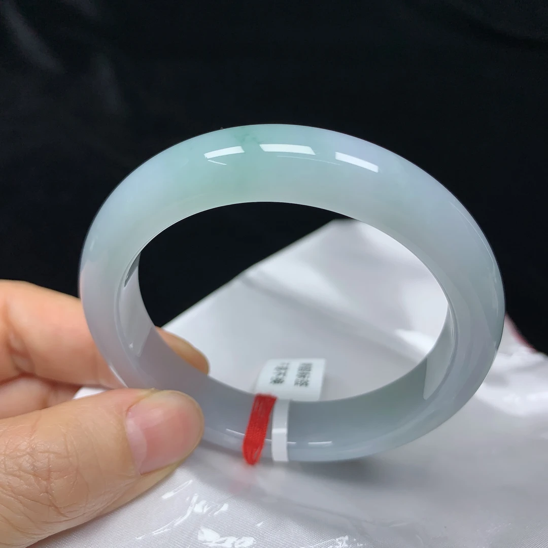 56圈冰糯飘花缅甸天然翡翠A货女款时尚百搭宽边平安镯正圈2680