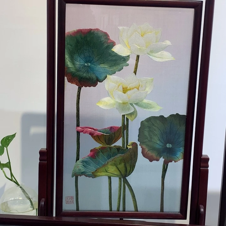 织绣纯手工苏绣荷花