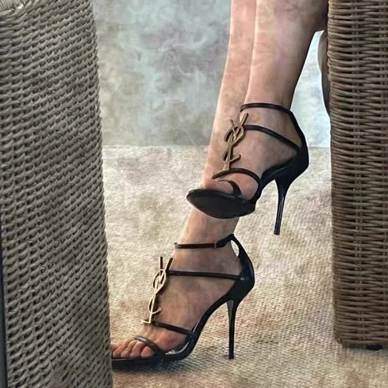 一字带细跟高跟鞋女百搭高跟鞋凉鞋时尚性感夏黑色跟露趾气质女鞋