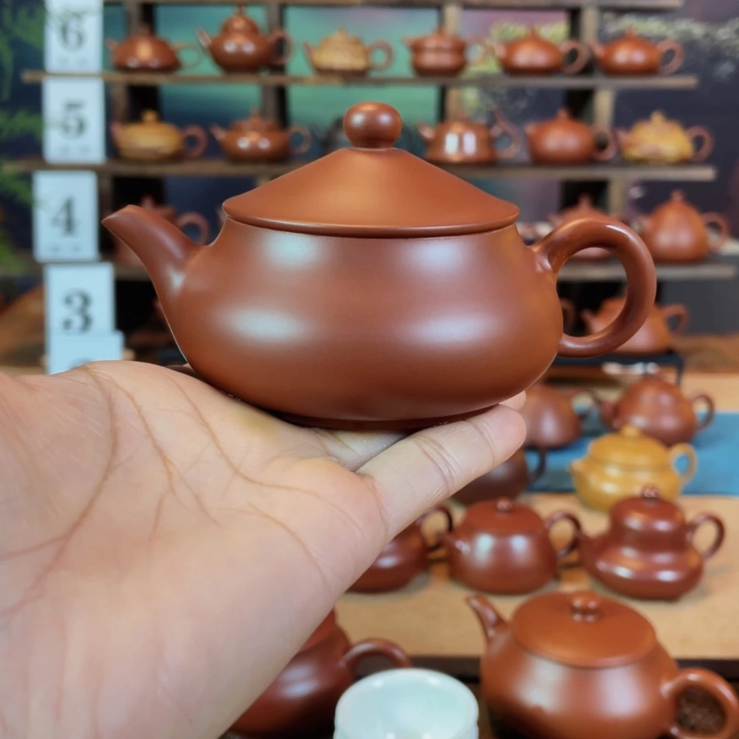 茶壶紫砂用****2潮州手工手拉朱泥孤舟蓑笠翁壶