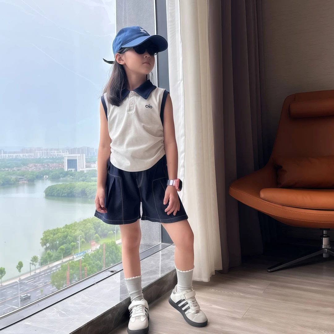 女童夏季短裤2025新款儿童外穿时髦女大童夏装薄款牛仔五分裤套装