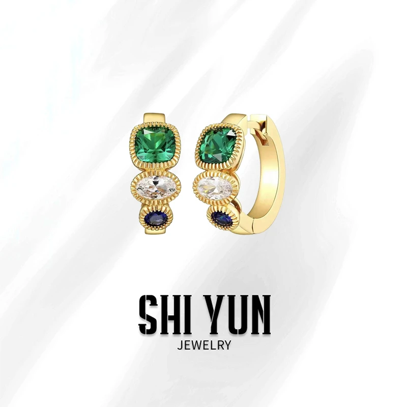 铜合金亚克力耳饰 三生三世耳圈仿宝石法式复古小巧耳环耳扣T2126