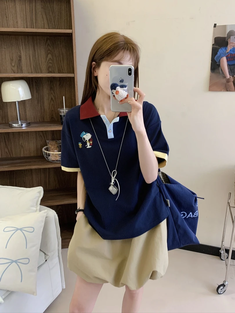 程程甄选  卡通史努比撞色设计感小众百搭休闲体恤5269