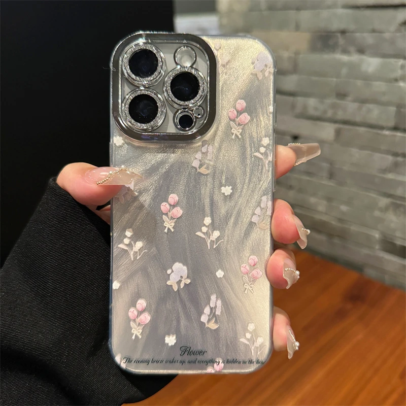 ins风郁金香适用苹果16Promax手机壳iphone15女软13镜头膜14链条