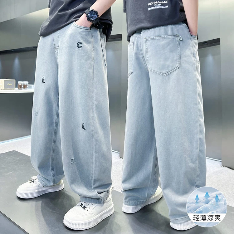 2025新款夏季轻薄凉爽儿童蓝色牛仔裤男女童百搭休闲长裤潮款