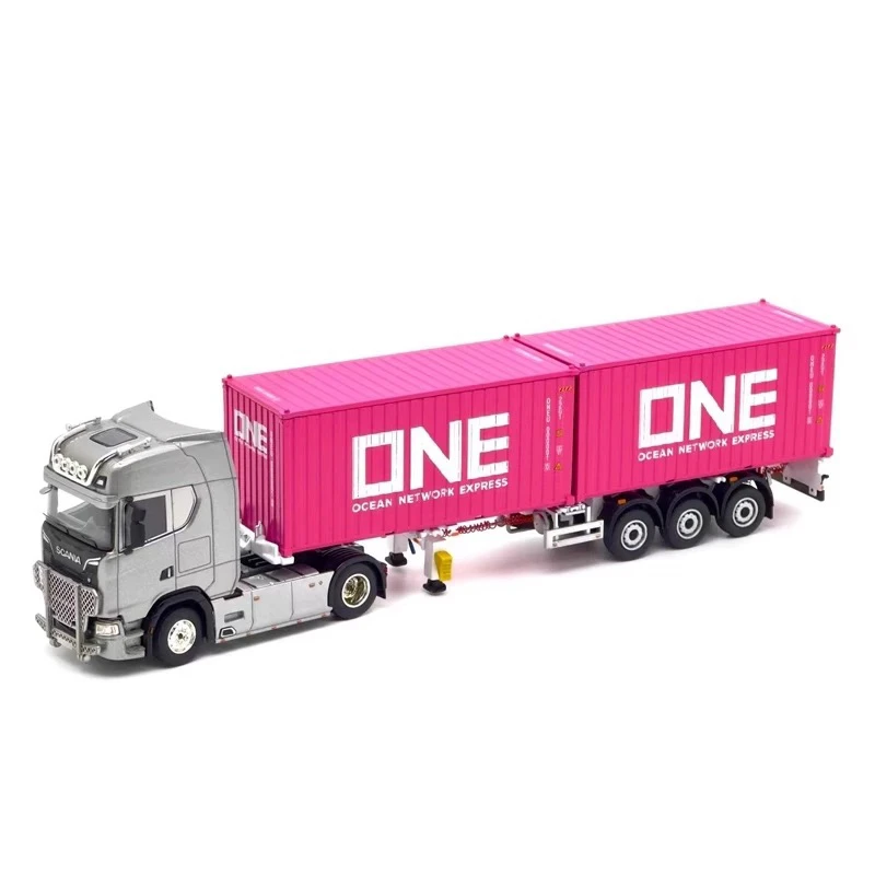 UM 1:64斯堪尼亚730S集装箱伸缩龙骨拖架套装粉ONE黄托架货车