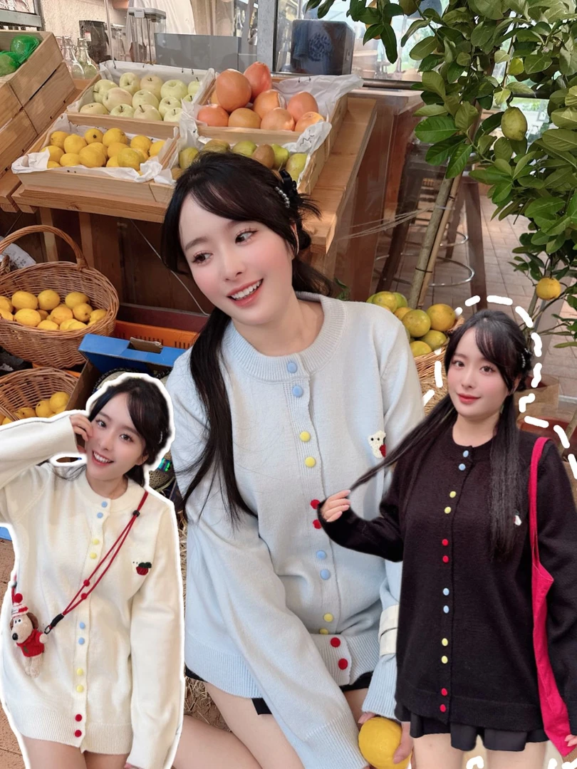 55018胖mm彩色扣正肩圆领长袖刺绣毛衣2025秋季新款大码针织开衫