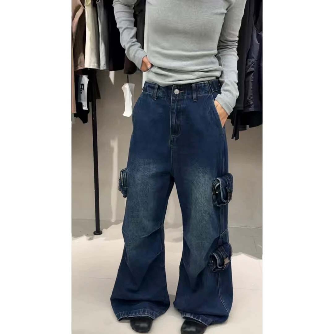 （福）小众设计感！做旧小布袋压褶直筒牛仔裤（2R8831#）爱唯依