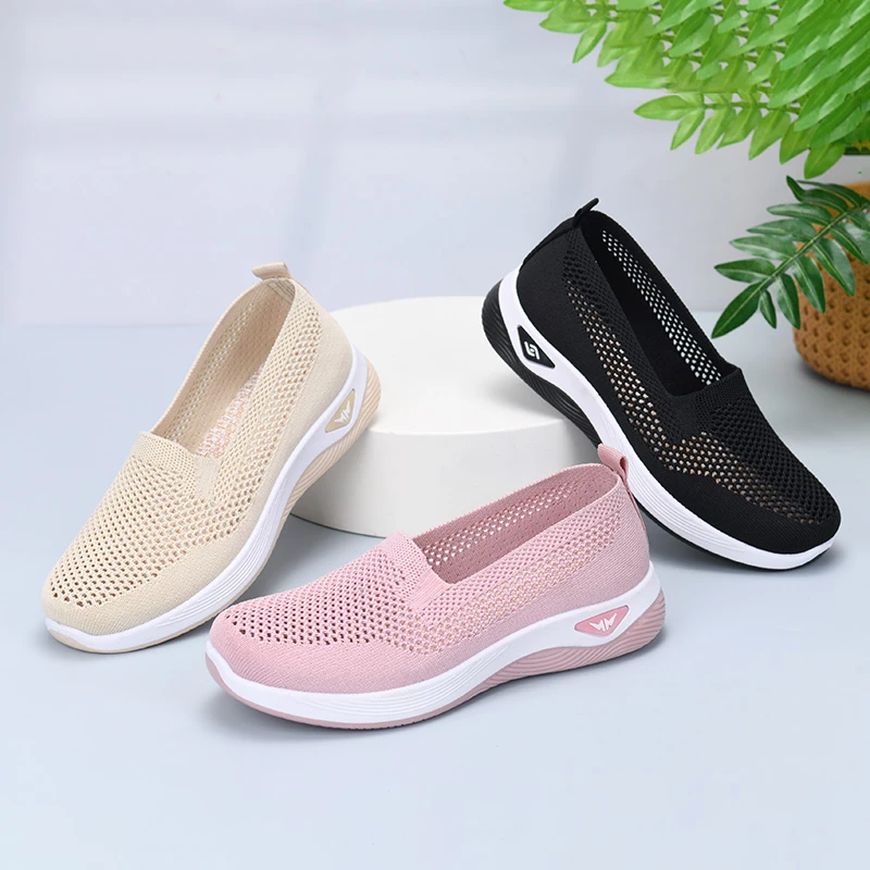 2025夏季新款软底防滑一脚蹬运动鞋女鞋老北京布鞋女黑色工作网鞋