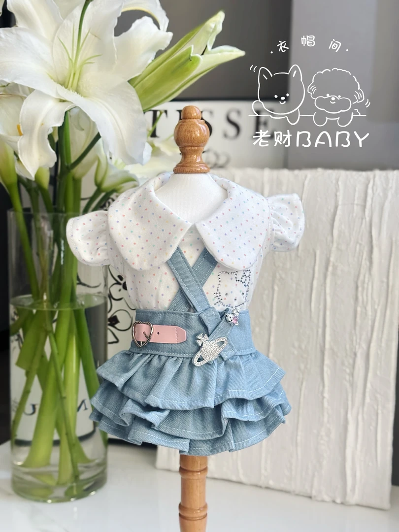 （特)狗狗夏季薄款牛仔背带裙套装公主适合小型犬泰迪比熊