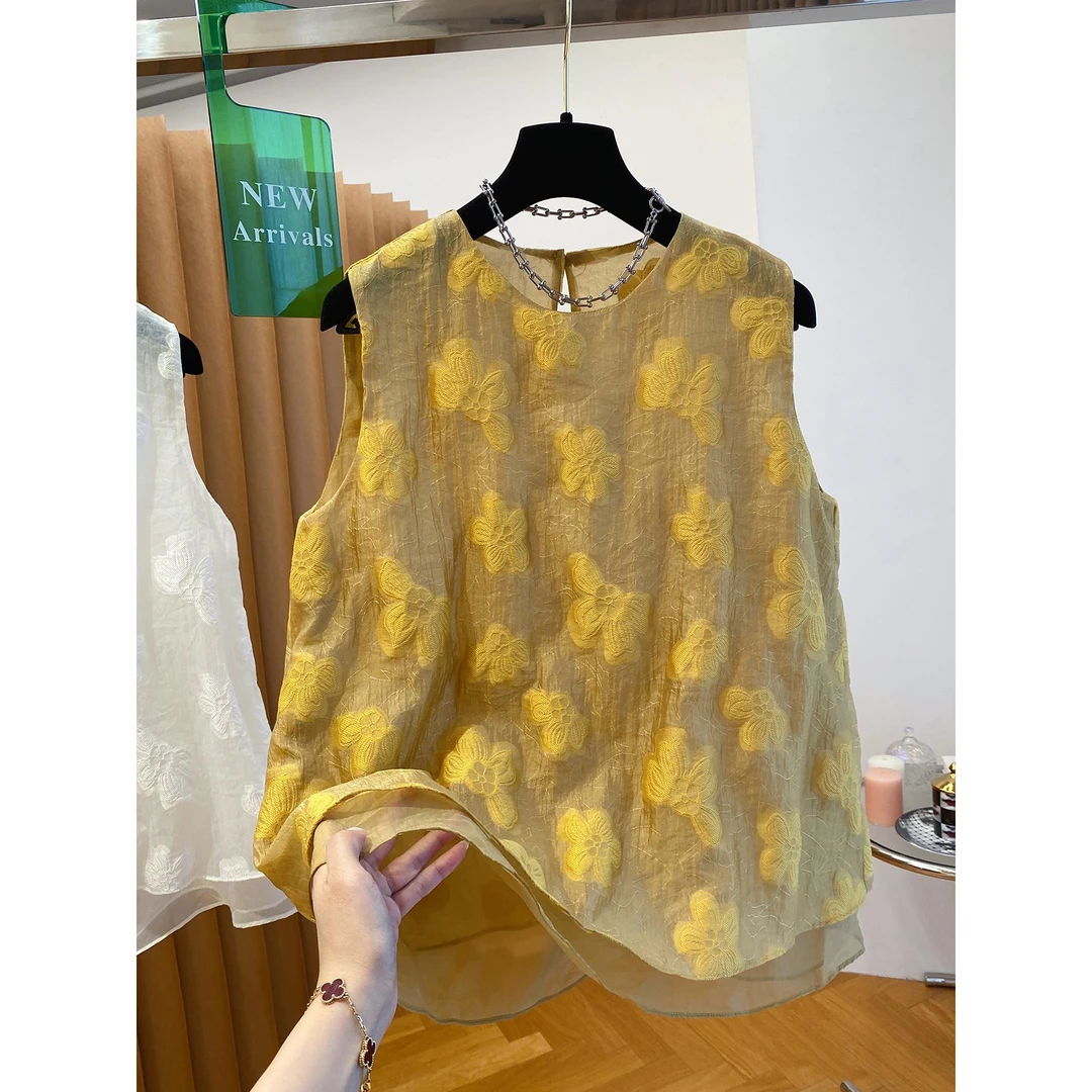 特大码300斤男女提花无袖上衣夏季宽松洋气超好看坎肩背心衬衫