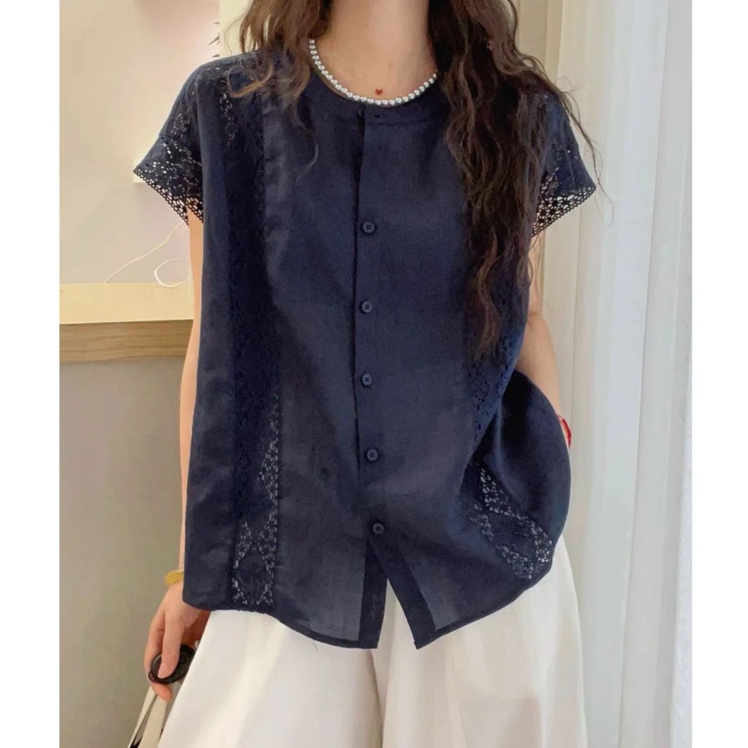 蕾丝钩花飞飞袖衬衫女欧洲站2025夏装新款欧货女装洋气小衫潮