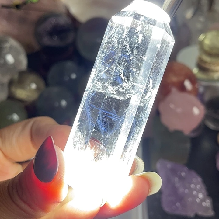 未镶嵌珠宝半成品水晶46蓝针白水晶柱高7.4宽2.5