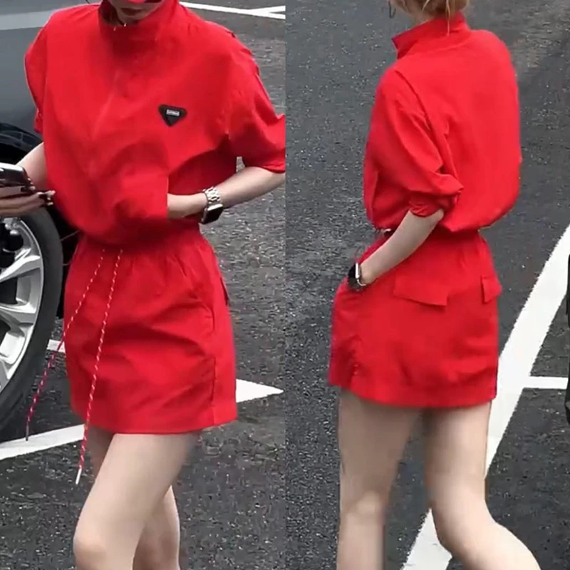 日常通勤套装女士2025夏季新款立领防晒外套高腰半身裙纯色两件套