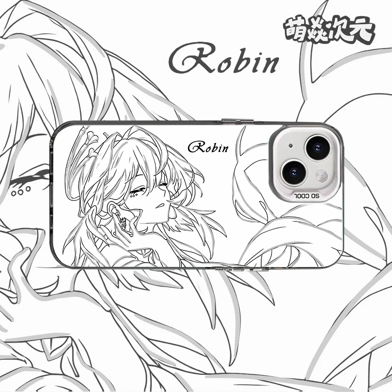 知更鸟线稿线条反光彩银适用苹果华为VIVO小米OPPO二次元手机壳