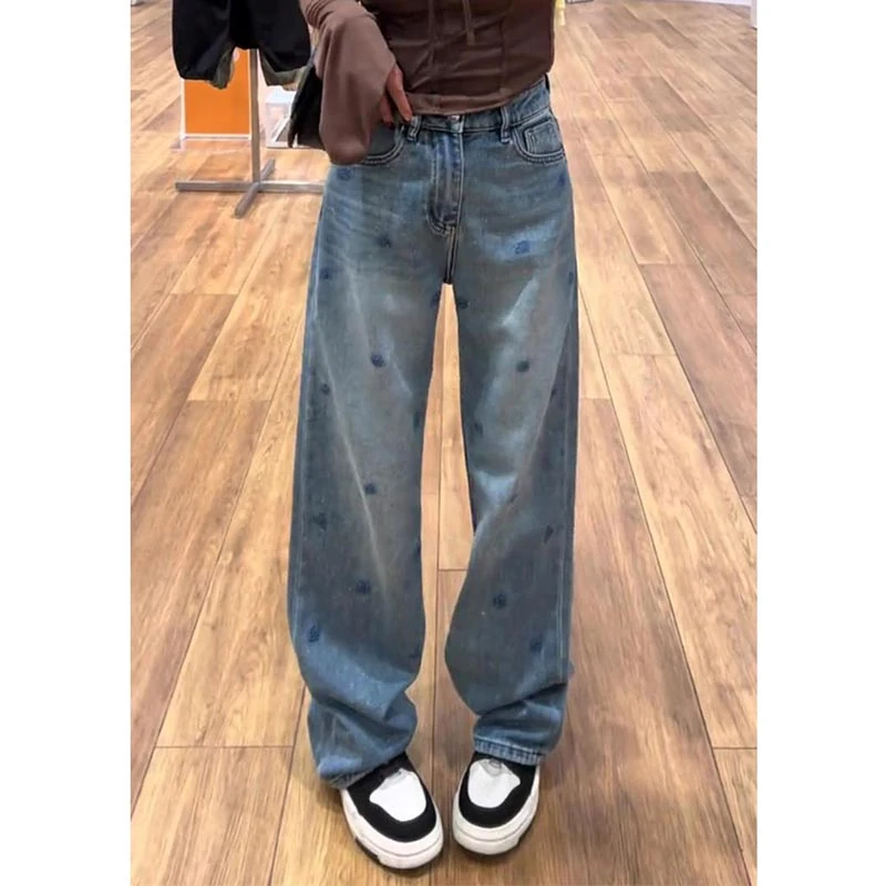高腰宽松窄版直筒牛仔裤女士2025春秋新款气质显瘦气质复古拖地裤