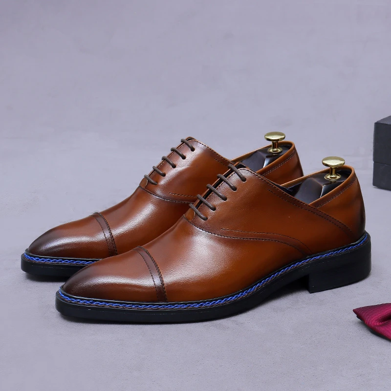 真皮三接头牛津鞋男款正装皮鞋英伦风绅士商务皮鞋男士新郎结婚鞋