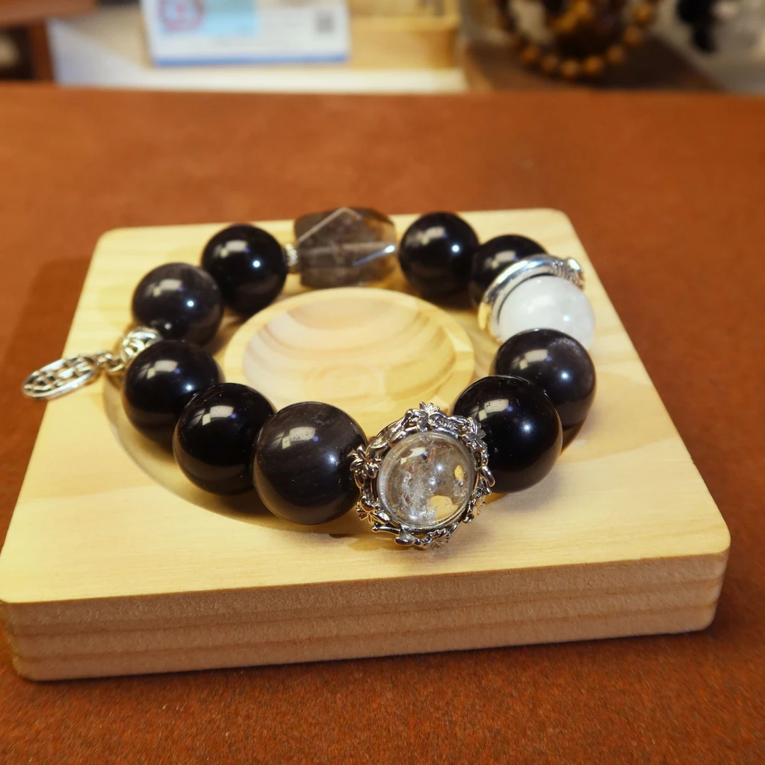 黑曜石水晶手串白幽灵绿幽灵随形