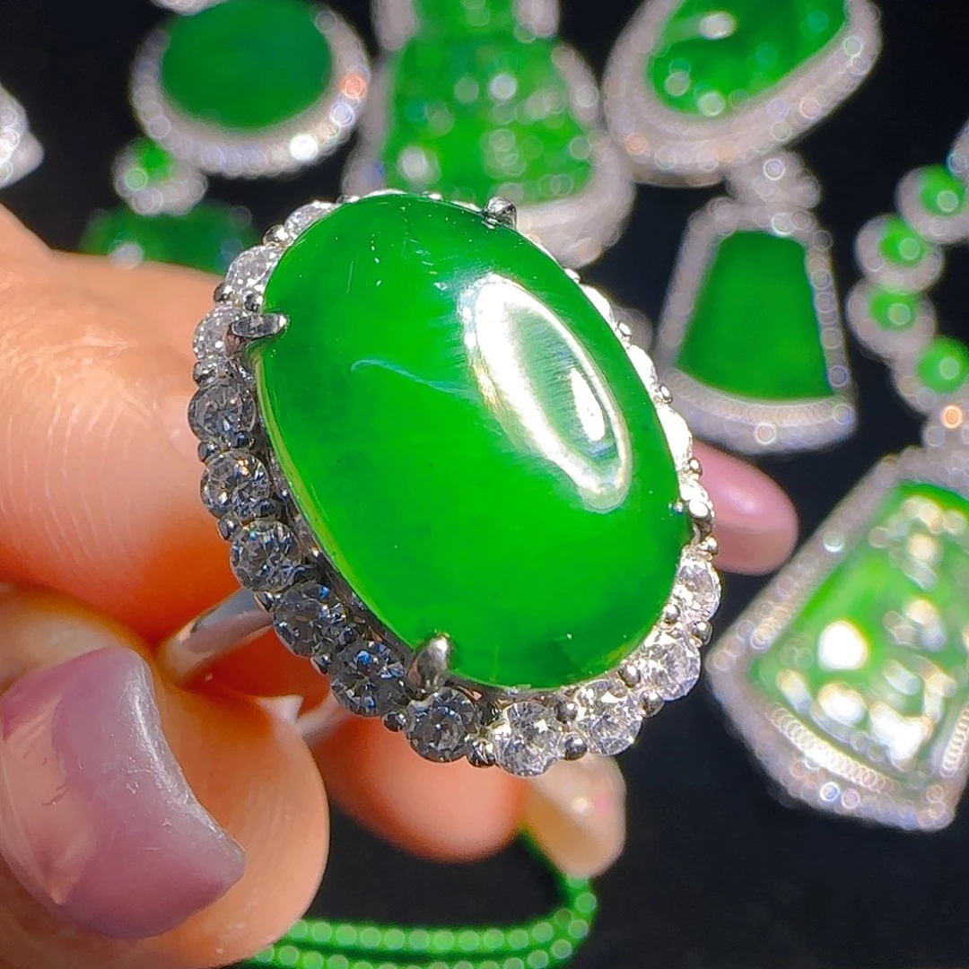 翡翠戒指银S925镶嵌天然