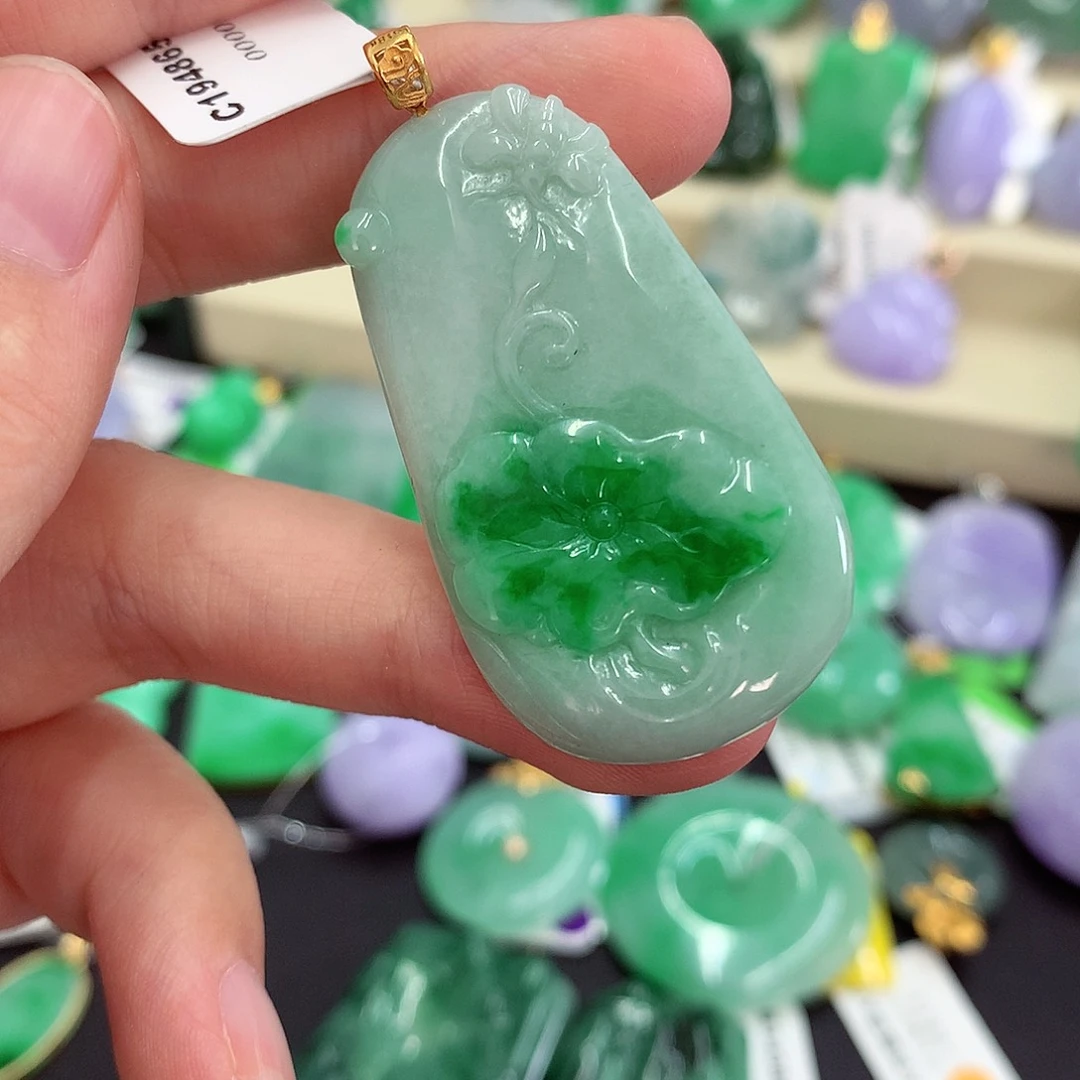 翡翠18K金镶嵌吊坠(不含链)