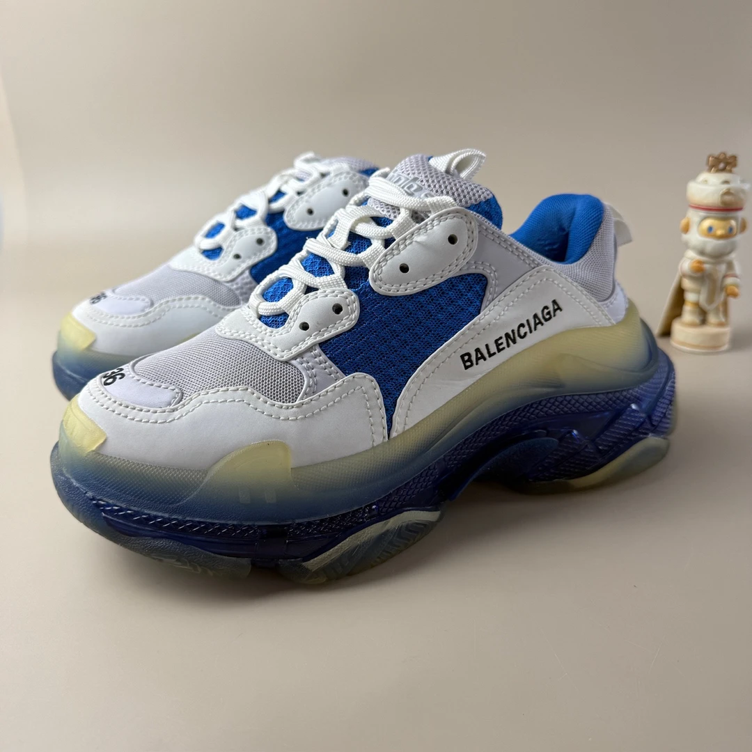 95新 Balenciaga/巴黎世家 Triple S白蓝系带休闲鞋 36码YLP3480