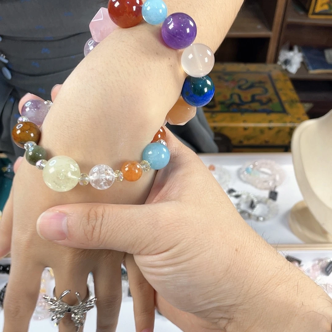 水晶手链银S925镀金镶嵌