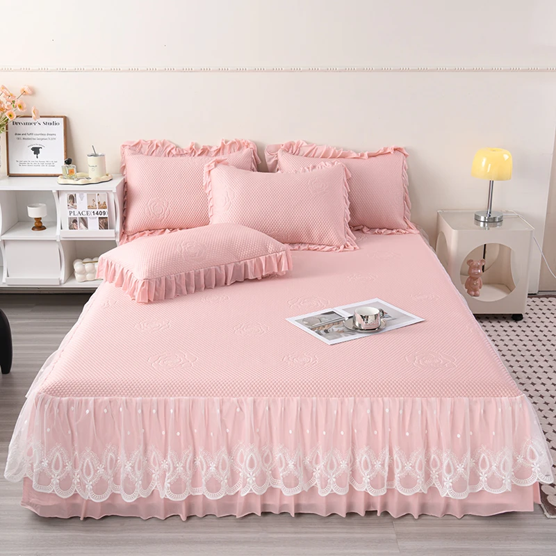 【山茶花】2025新款A类全凉感PE高分子乙纶软凉席床裙三件套可机洗