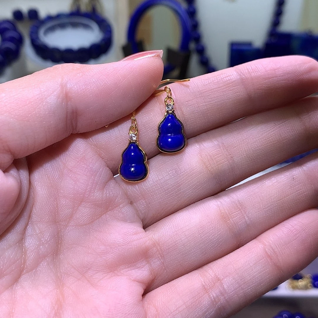 青金石合金天然原矿耳环