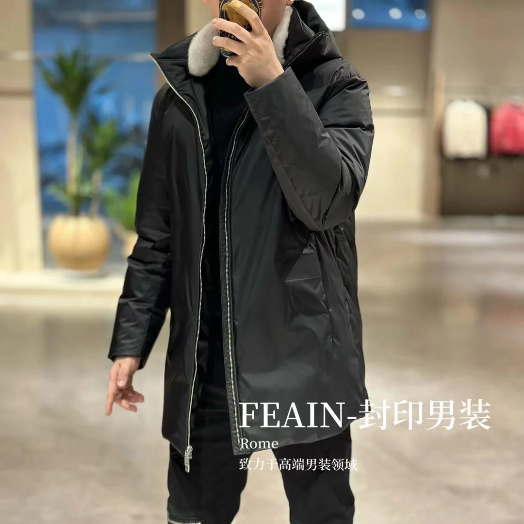 【真水貂90鹅绒】男士可拆卸进口小母貂胎牛皮拼接鹅绒羽绒服77878