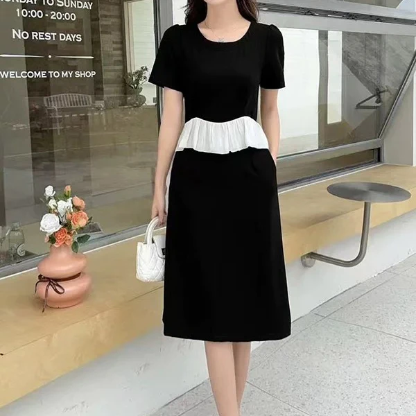 无印心匠B98302 夏季纯色显瘦斜肩拼接H型设计感连衣裙 K855