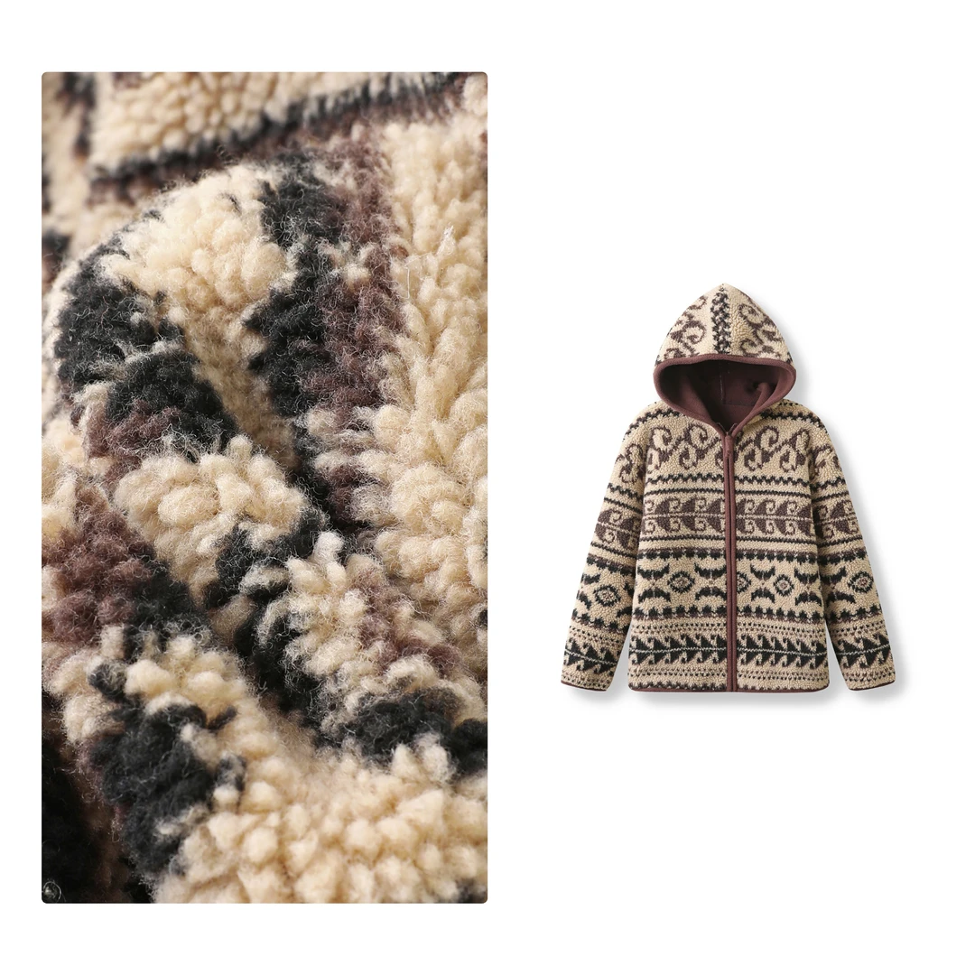 B 门店7&9/9！费尔岛系列」复古仿羊羔毛提花保暖休闲外套C25386