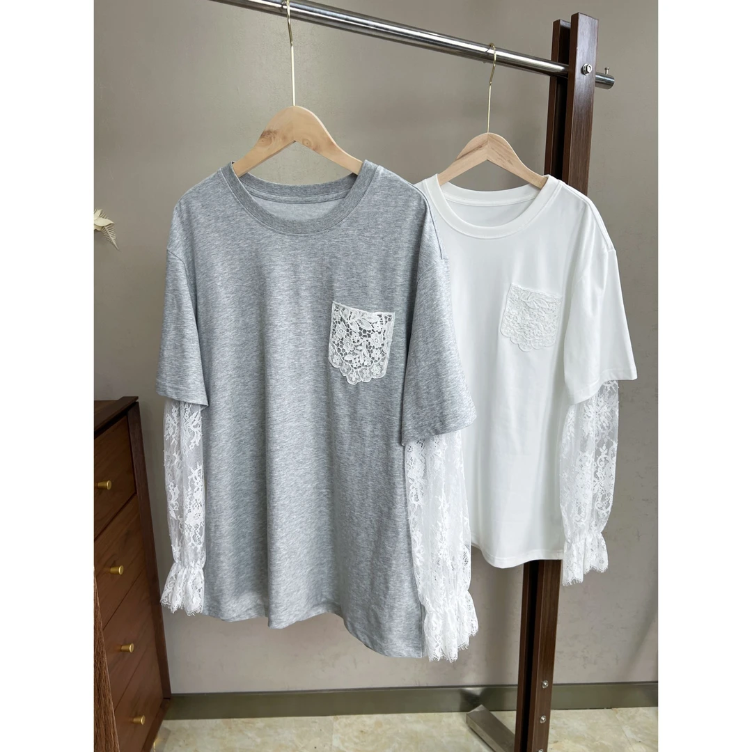 蔡蔡呀【浪漫土耳其】欧货高定小众设计别致蕾丝拼接假两件圆领336