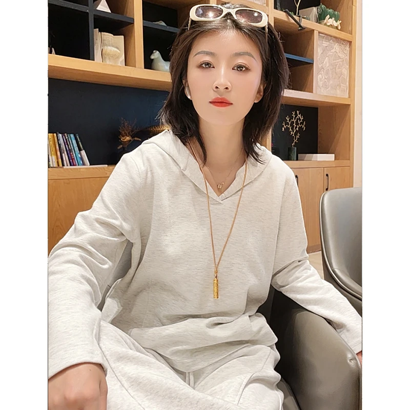 时尚连帽卫衣女2025春秋新品连帽拼接百搭宽松长袖上衣休闲