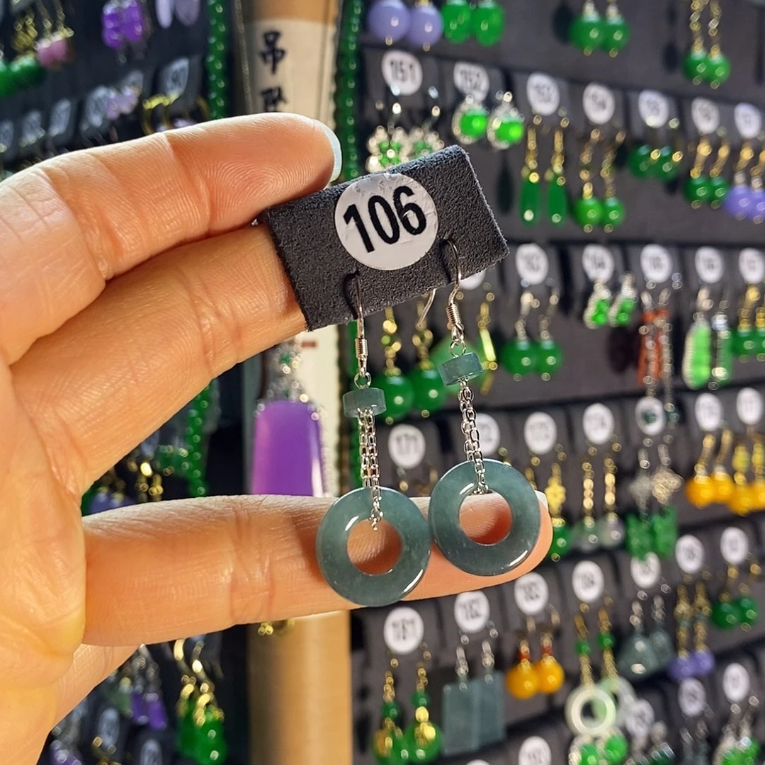 银S925镶嵌翡翠耳饰106