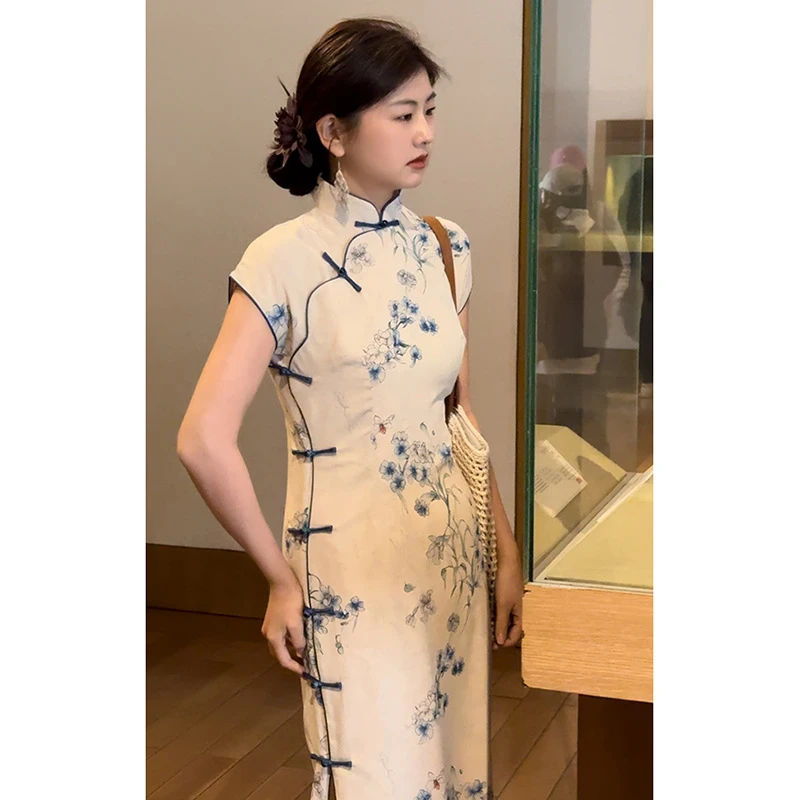 新中式《青花》日常新中式古法旗袍夏季女气质复古显瘦连衣裙春夏