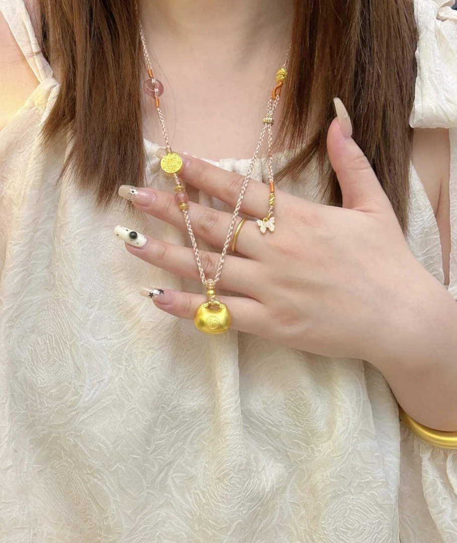 铜合金吊坠 新中式国潮风小胖福蝴蝶吊坠女小众编绳情人节礼物送