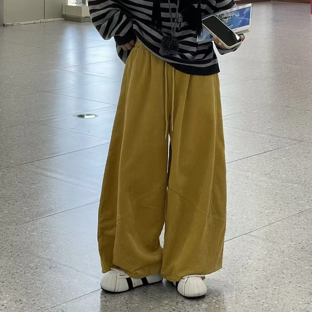 冬季新款宽松复古风竖条灯芯绒阔腿裤55262款