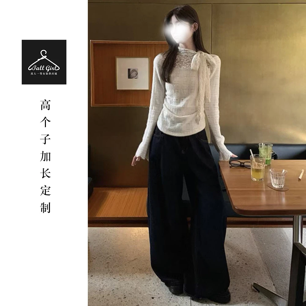 「温柔系学姐」高个子气质绑带蕾丝打底衫长袖上衣