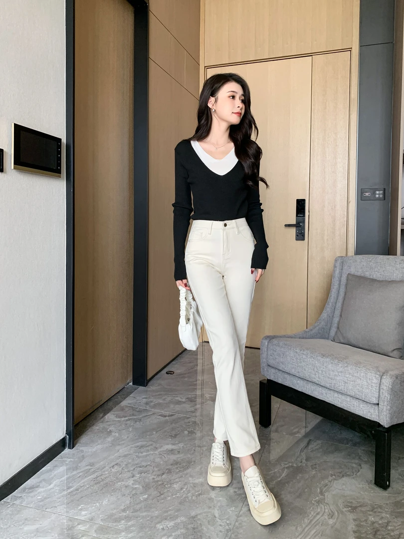 直筒高腰烟管裤百搭 春季新款2025爆款 小个子高腰显瘦修身八分裤