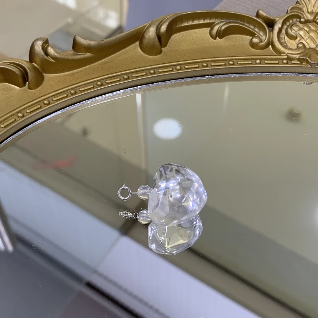 天然白水晶爱心 钻石切面吊坠万能扣多用款