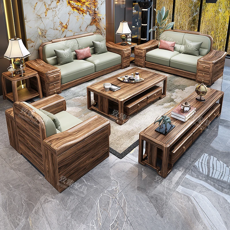 乌金木实木客厅家具大小户型新款新中式全套高箱储物新中式沙发