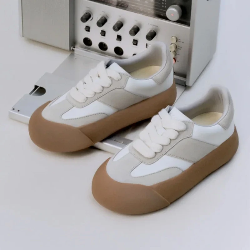 踩屎感白敬亭同款复古蓬蓬鞋厚底拼色2025新款德训鞋休闲男鞋女潮