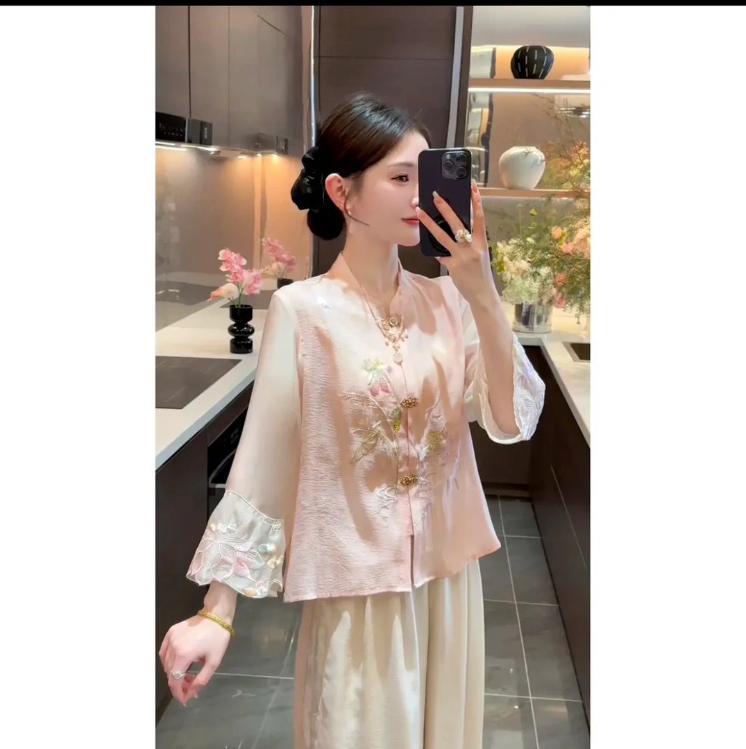 周粥女装铭顺-【瑶池】2025新中式轻奢刺绣复古长袖上衣JJC5SY1621