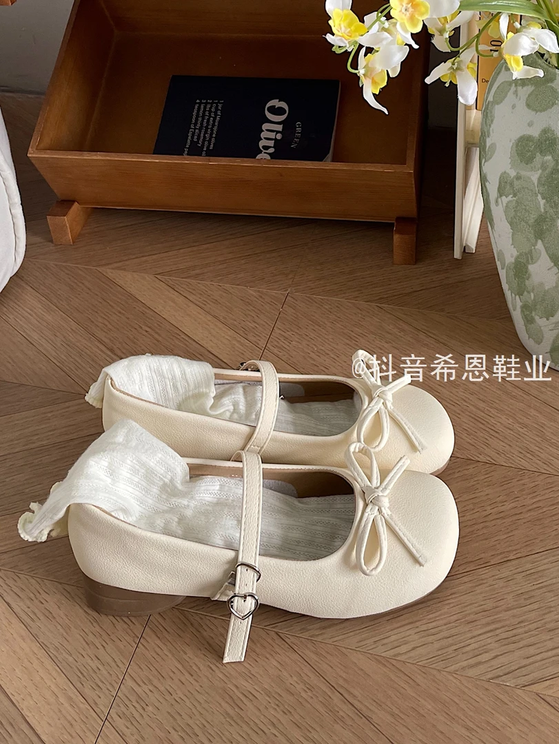 温柔法式蝴蝶结圆头玛丽珍单鞋女2025春夏新款低跟舒适通勤小皮鞋