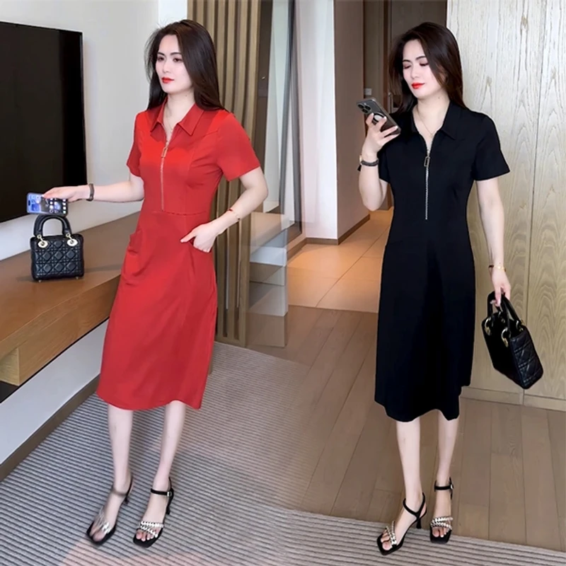 收腰夏季新款穿搭新中式气质显瘦洋气时尚盘扣短袖套裙中长款