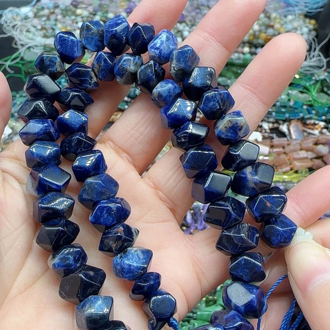 玛瑙/玉髓珠宝半成品合金蓝纹9mm冲角一条