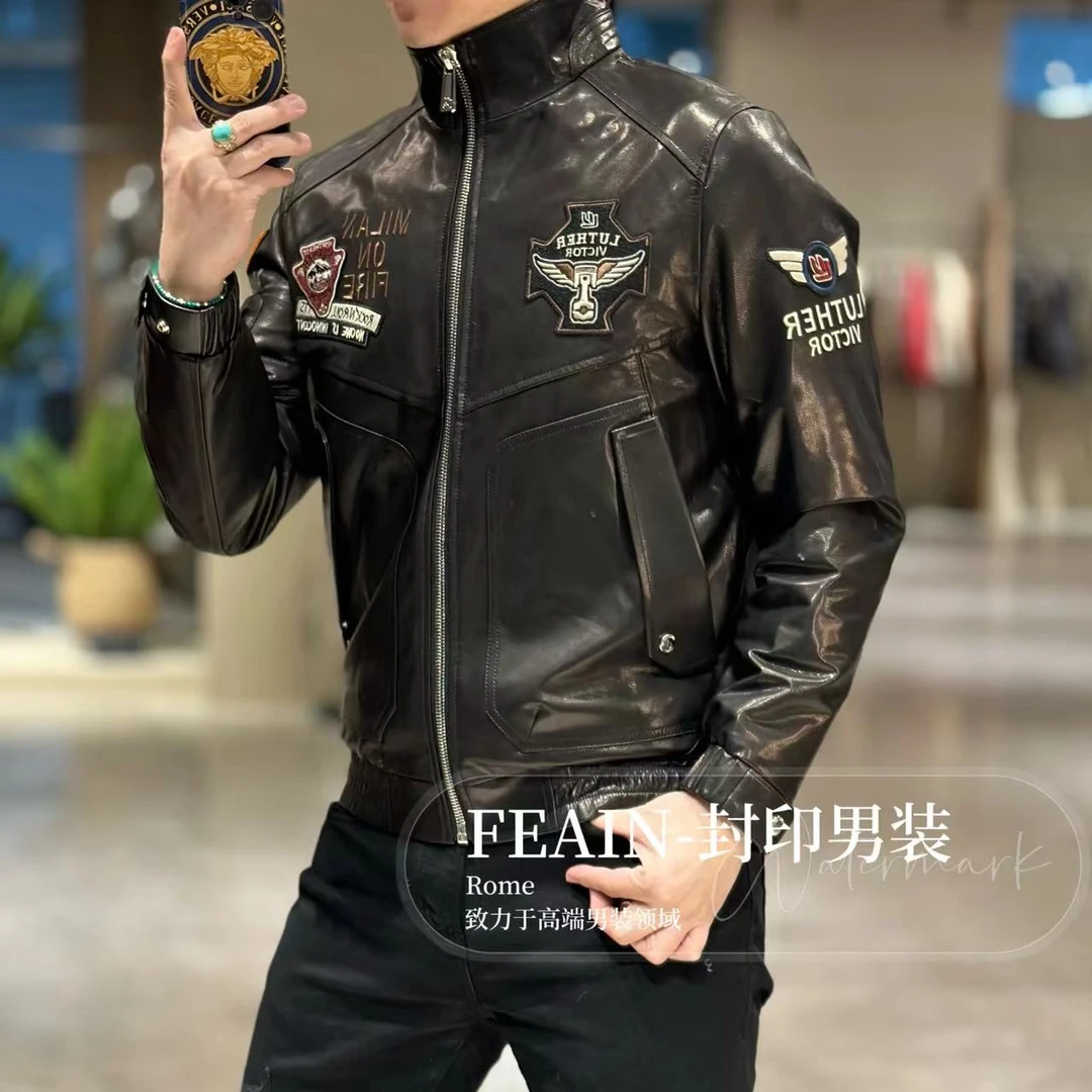 【鹅绒山羊皮】高端定制进口山羊皮重工刺绣鹅绒羽绒服A158-1